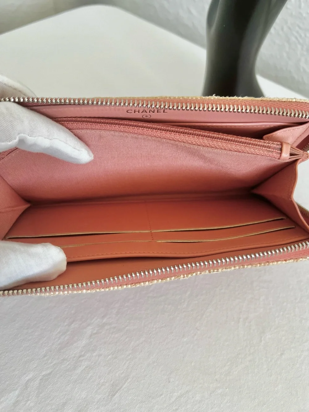 Chanel Lurex Canvas Pink Deauville Zip Around Wallet